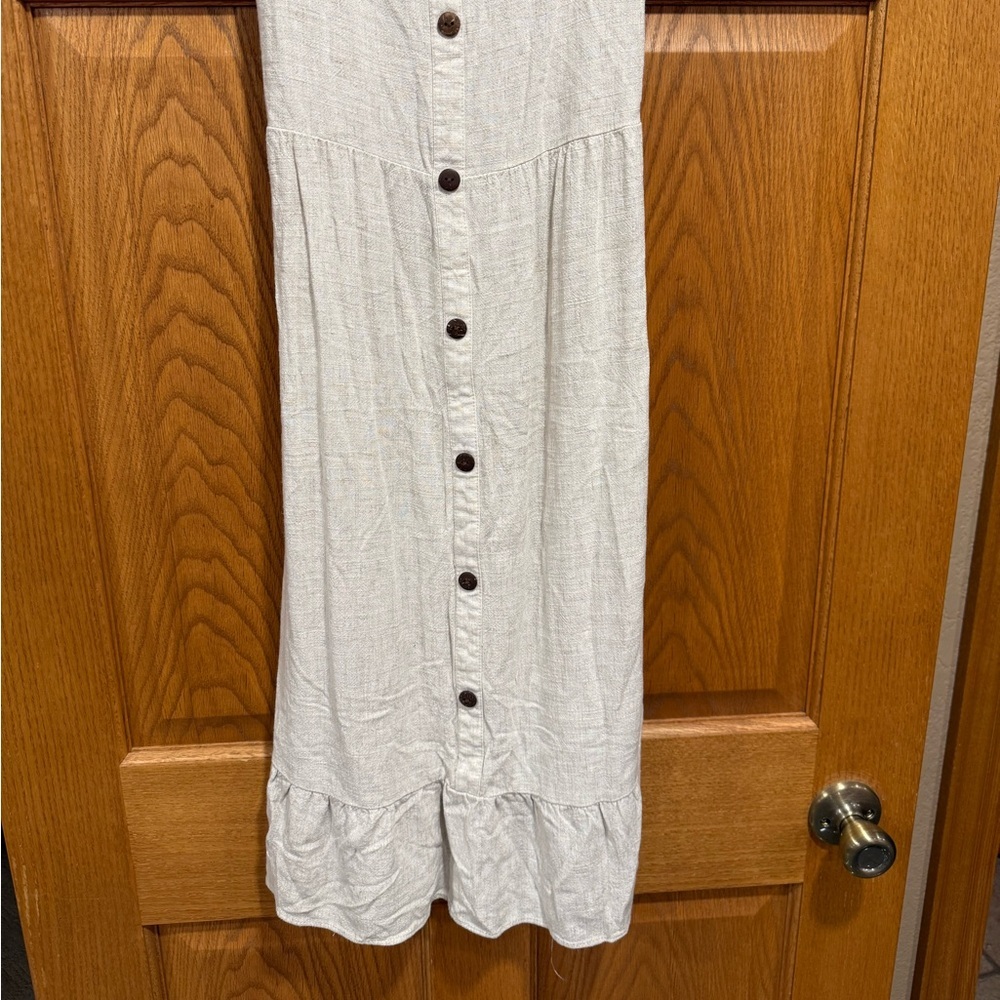 Monteau Linen Button-Front Midi Sundress with Flutter Straps - Picture 3 of 6